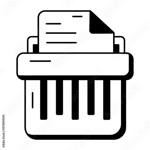A glyph style icon showing paper shredder machine