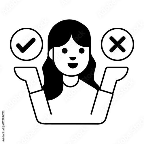 A glyph style icon showing decision making process