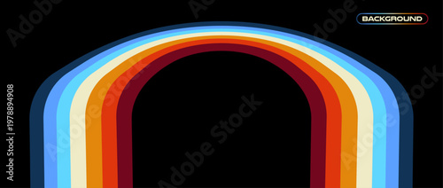 Abstract retro striped background with curved lines. Vintage 1970s 1980s colorful wave pattern