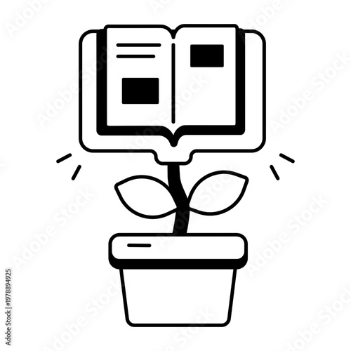 A glyph style icon representing growing knowledge