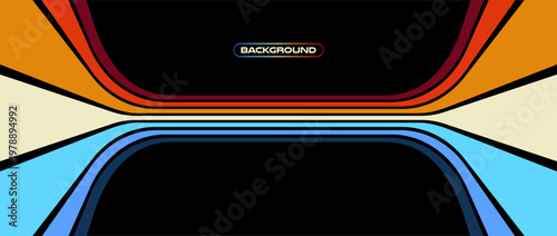 Vintage striped retro background, colorful curved lines. 1970s 1980s 1990s style abstract wave pattern for poster, banner or cover