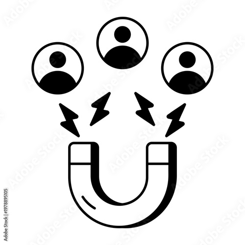 A glyph style icon depicting attract customers
