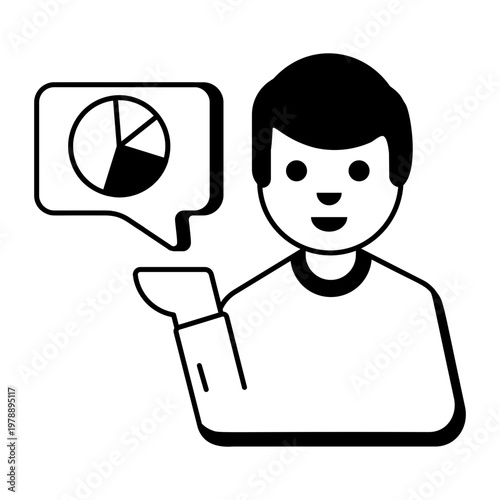 A glyph style icon depicting data analyst