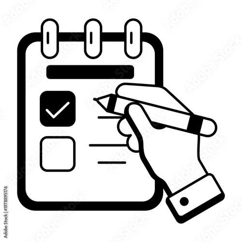 A glyph style icon of note taking