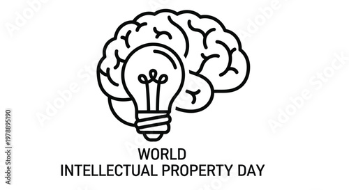 A line drawing of a brain with a lightbulb inside celebrating world intellectual property day