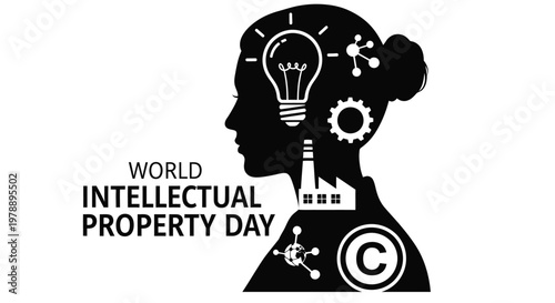 World intellectual property day graphic featuring a silhouette and icons