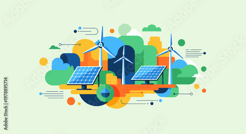 Renewable energy sources for a sustainable future isolated on transparent background, isolated on white background, Vector