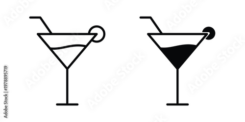 Martini glass icon Outline Style. Vector Illustration in flat For Graphic Design