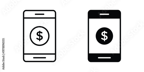 Mobile banking icon Outline Style. Vector Illustration in flat For Graphic Design