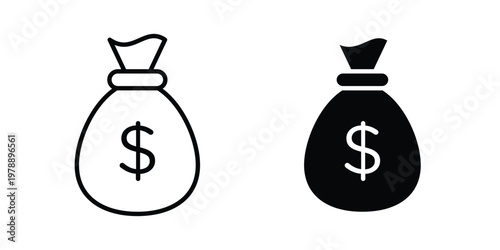 Money bag icon Outline Style. Vector Illustration in flat For Graphic Design