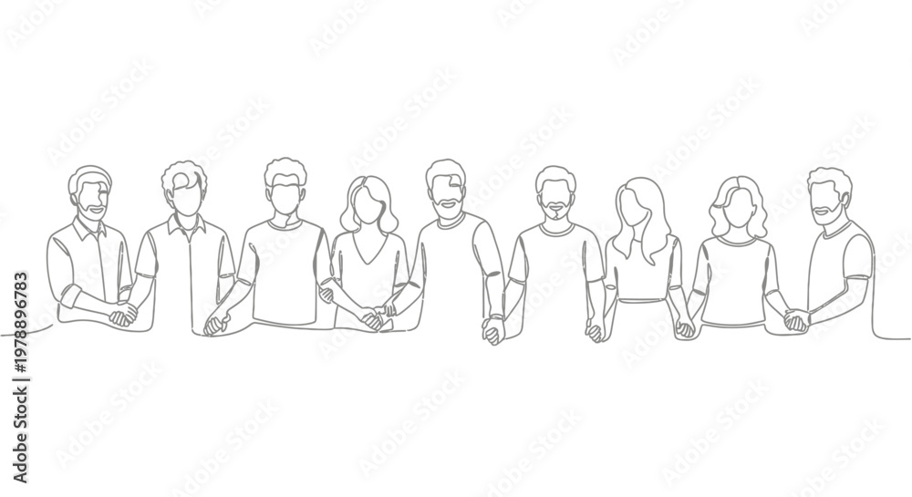 Fototapeta premium Diverse Group of People, Continuous Line Drawing, Unity and Togetherness