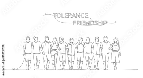 Diverse Group of People Walking Together with Friendship and Tolerance Text