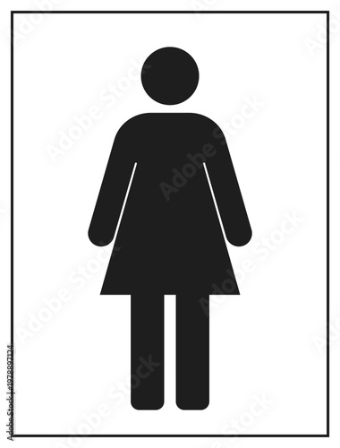 Female figure icon in flat minimal style isolated on white background. Widely used for restroom signage, navigation and public information svstems. Clean vector desian suitable for apps, websites and