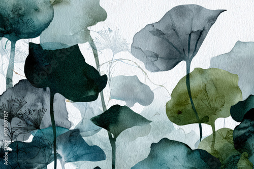 Elegant Watercolor Leaves in Shades of Green and Blue