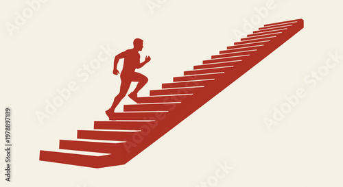 Silhouette of a man climbing stairs for career success growth and achievement concept illustration