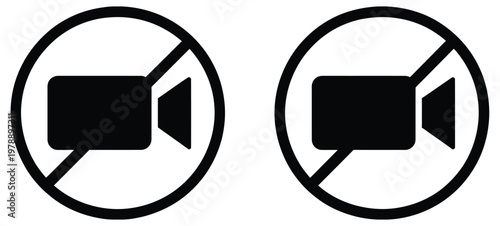 Video camera prohibited symbol pack, no recording icons, filming restriction signs, prohibition warning graphics, privacy and security indicators, restricted zone symbols