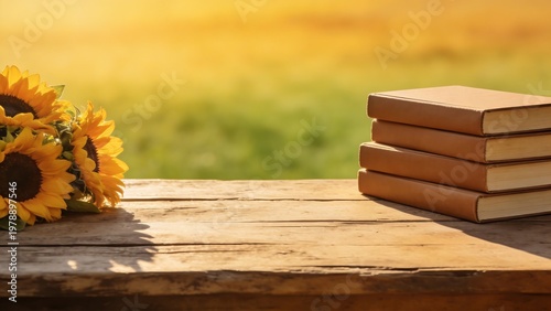 Celebrating National Book Day with flowers and stacked books