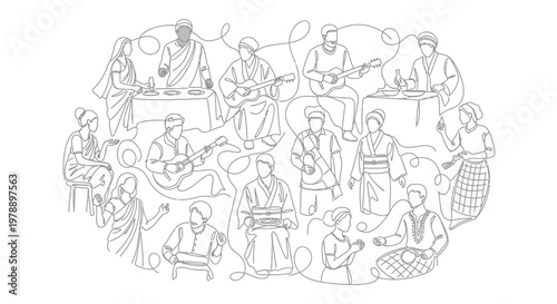 Diverse People in Traditional Clothing, Global Culture, Music, Unity