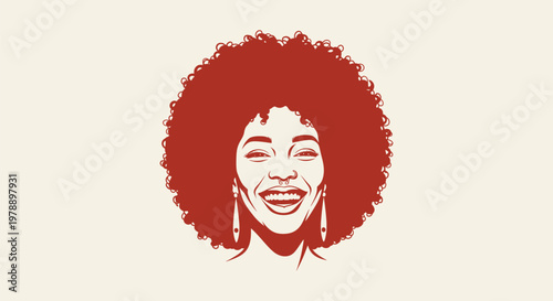 Stylized Portrait of a Smiling Black Woman with a Large Afro Haircut and Septum Piercing Vector Art