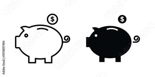 Piggy bank icon Outline Style. Vector Illustration in flat For Graphic Design