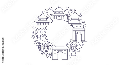 Cultural Icons Wreath: Global Landmarks, Symbols, and Art Styles