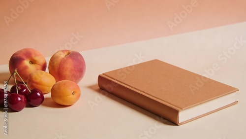 Summer reading enjoyment with fresh fruits and a blank book