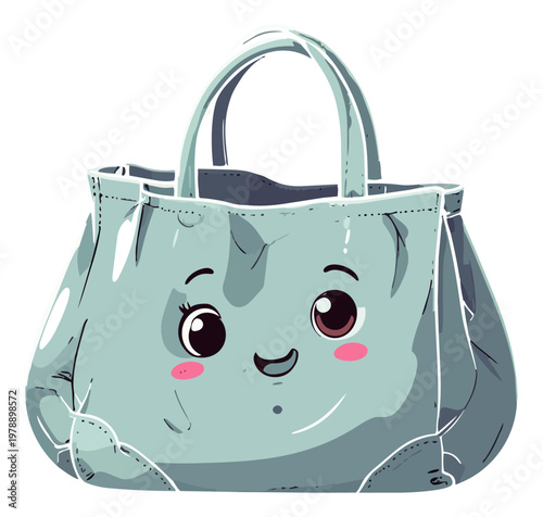  Bolso con expresión sonriente y ojos grandes en estilo ilustrado divertido.
