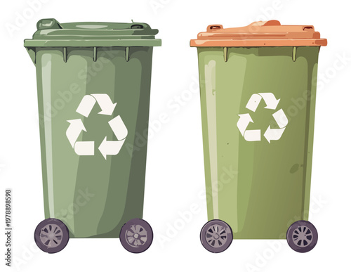  Contenedores de reciclaje con icono ecológico en estilo limpio.
