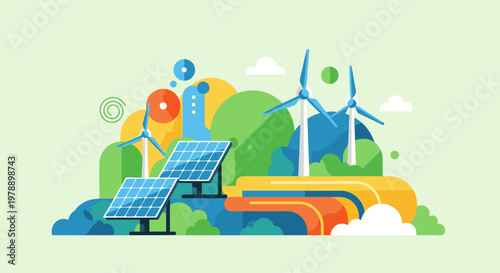 Renewable energy sources and sustainable technology isolated on transparent background, isolated on white background, Vector
