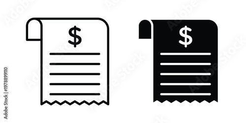 Receipt icon Outline Style. Vector Illustration in flat For Graphic Design