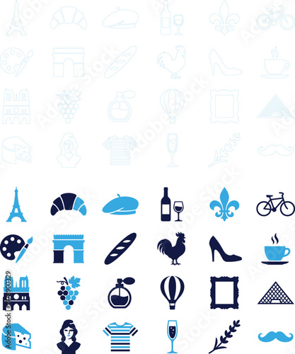 France travel icons collection for tourism and culture in Paris.