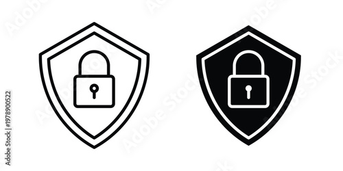 Shield lock icon Outline Style. Vector Illustration in flat For Graphic Design