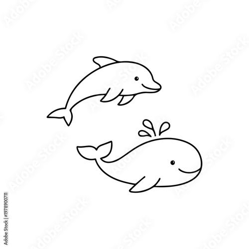 Dolphin and whale line icon
vector line icon on a white background
