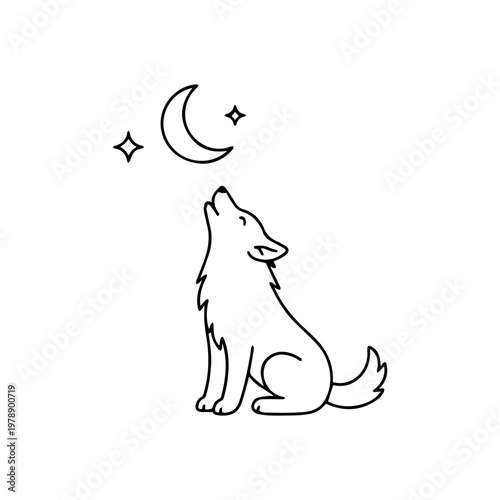 wolf howls at the moon line icon
vector line icon on a white background