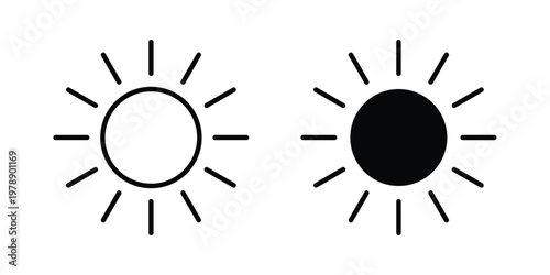 Sun icon Outline Style. Vector Illustration in flat For Graphic Design