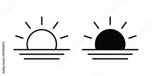 Sunrise icon Outline Style. Vector Illustration in flat For Graphic Design