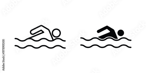 Swimming icon Outline Style. Vector Illustration in flat For Graphic Design