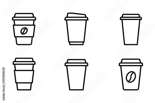 Coffee to go cup icons various styles line art vector set coffee bean takeaway container beverage cardboard illustration minimalist collection