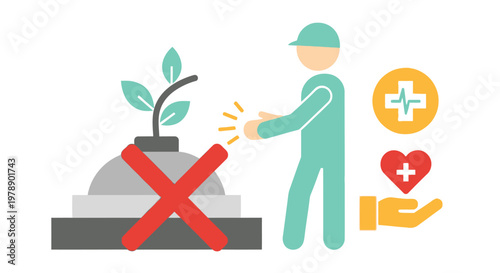 Protecting new life a person nurtures a seedling with medical symbols nearby