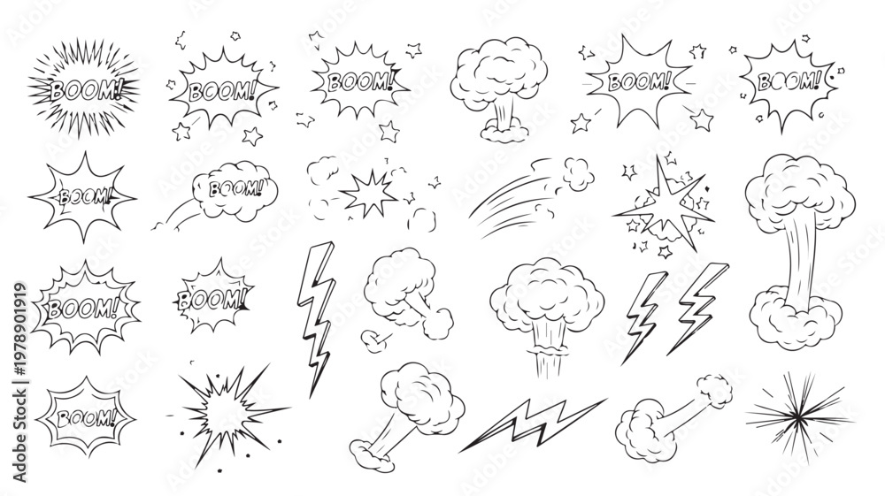 Obraz premium Comic Book Explosion Sound Effects For Action And Drama Illustrations