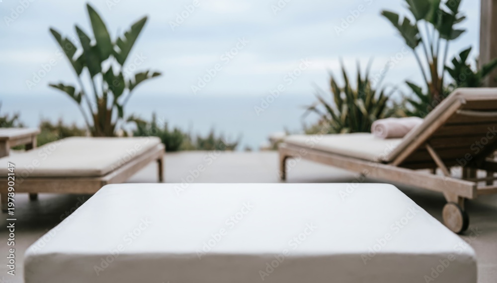 Fototapeta premium Luxury Outdoor Lounge with Ocean View for Relaxation Concept