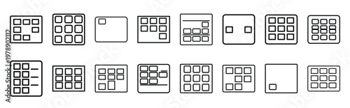 approval grid line icons collection and Vector icon set in a outline design.