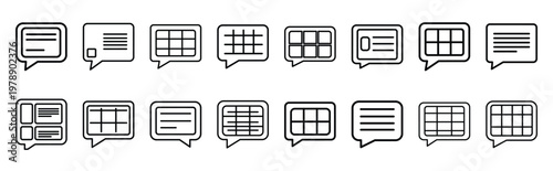 chat grid line icons collection and Vector icon set in a outline design.