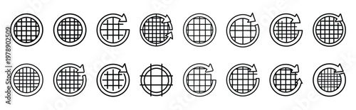 cycle grid line icons collection and Vector icon set in a outline design.