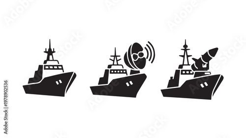 Military Warships With Various Equipment For Defense Concepts