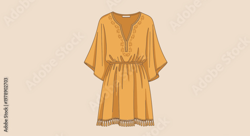 Orange Bohemian Tunic Dress With Fringe For Fashion And Lifestyle Concepts