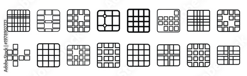 digital grid line icons collection and Vector icon set in a outline design.