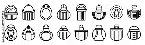 emblem grid line icons collection and Vector icon set in a outline design.