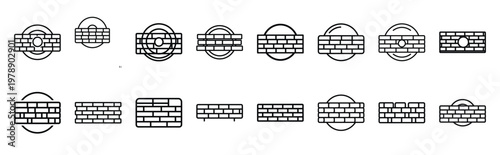 firewall nucleus line icons collection and Vector icon set in a outline design.