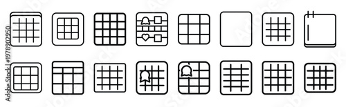 follower grid line icons collection and Vector icon set in a outline design.